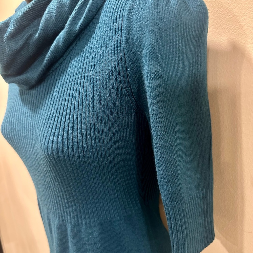 Takeout Teal Tunic Sweater Cowl Neck Medium - Picture 4 of 9